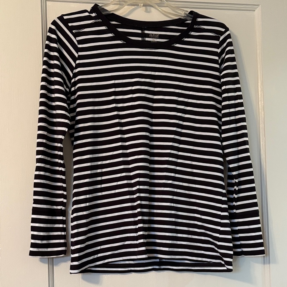 a.n.a Black and White Striped Long Sleeve Tee